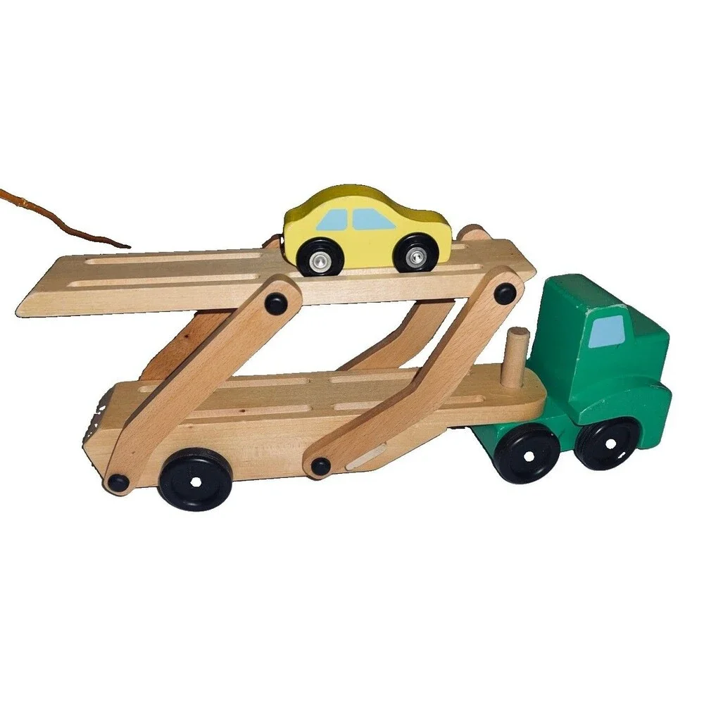 MELISSA & DOUG Car Carrier Truck and Wooden Toy Set With 1 Truck, Trailer, & Car